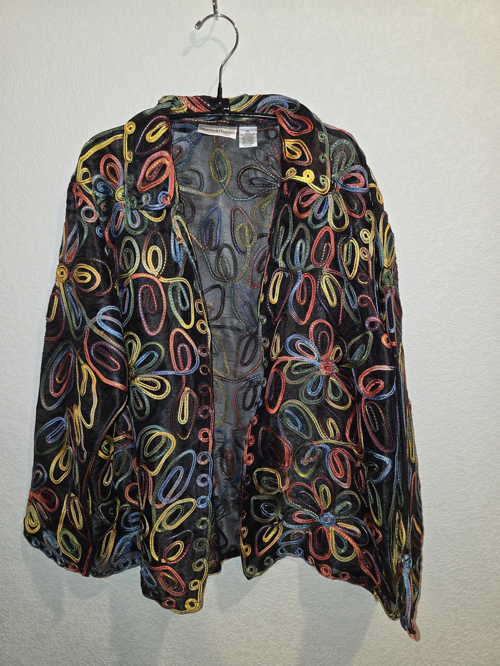 Draper's & Damon's Sheer Black Floral Ribbon Embroidery Jacket - Size XL
